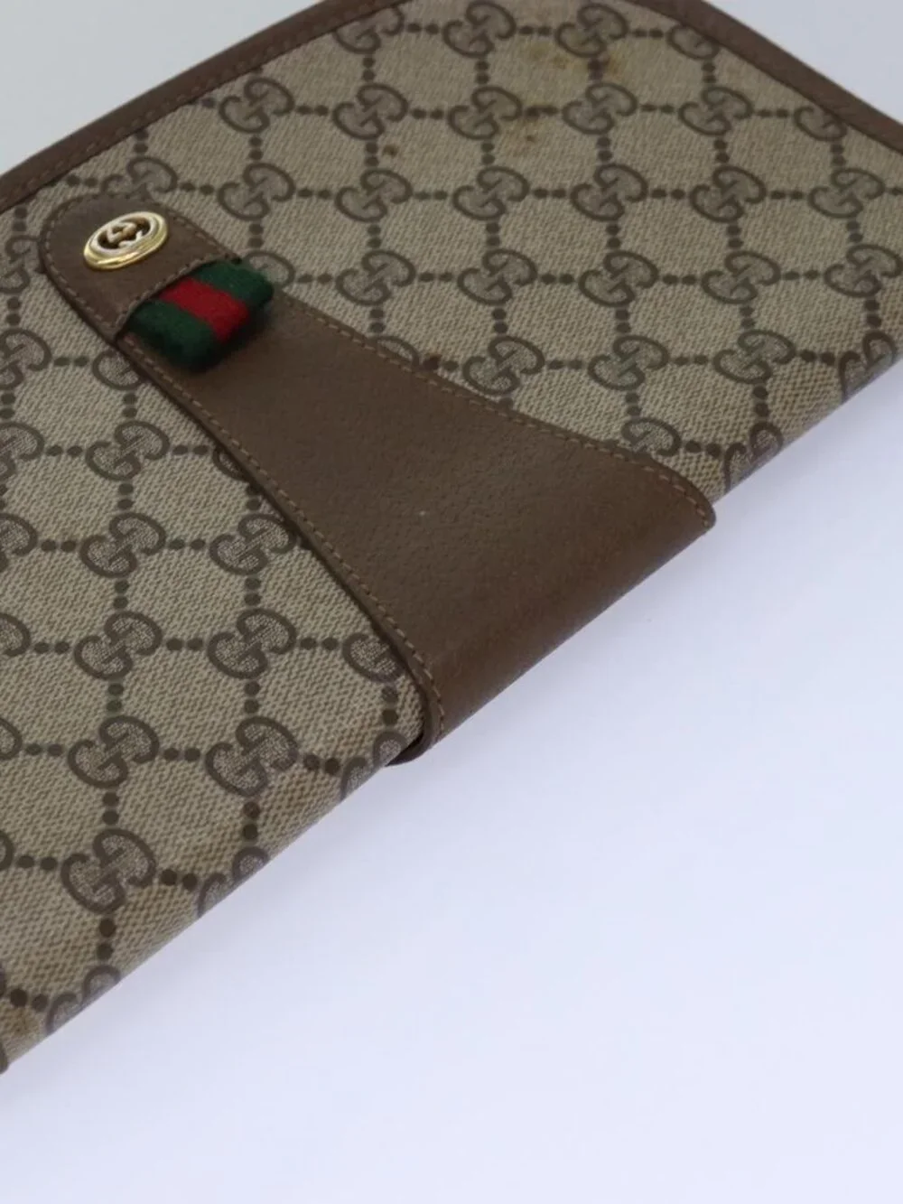 GUCCI GG Supreme Web Sherry Line Clutch Bag PVC Beige Gold 89 01 030 Auth 84639 - Picture 7 of 16